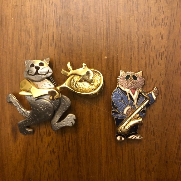 ultra craft Jewelry - Vintage Ultra Craft Cat Pin Frying Pan Plus Cat on Saxophone Brooch LOT OF 2
